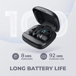 fojep Wireless Earbuds Bluetooth Headphones 100hrs Play Back Sport Earphones Built in Noise Cancellation Mic with Charging Case Digital Display, Sweatproof Stereo Sound Headphones with Over Earhooks