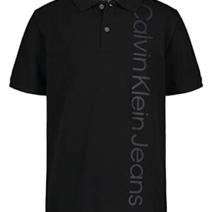 Calvin Klein Boys' Short Sleeve Micro Pique Graphic Polo, Ghost Black, 14-16