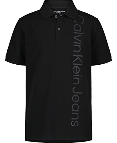 Calvin Klein Boys' Short Sleeve Micro Pique Graphic Polo, Ghost Black, 14-16