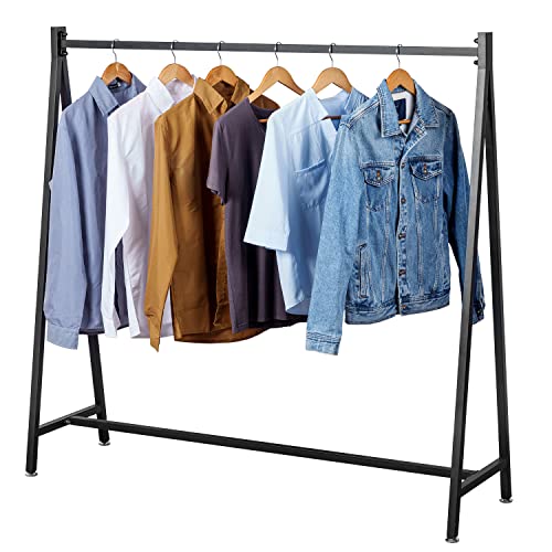 MyGift 57 Inch Large Modern Black Heavy Duty Metal Wardrobe Clothing Rack, A-Frame Commercial Grade Freestanding Garment Hanger for Bedroom Closet or Retail Display Stand