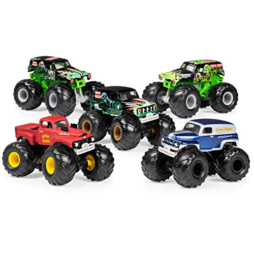 Monster Jam Grave Digger Monster Truck 5pc Value Pack: 1:64 Scale Retro Die-Cast Gift Set with Iconic Models (1982-2005) Chrome Rims and BKT Tires - Authentic Collectible for Fans & Birthday Parties