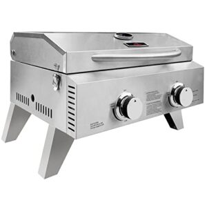 Portable Gas Grill with Two 10,000 BTU Burners & Carry Case | Small BBQ Grill | Electric Ignition | Carry Bag Included | Foldable Legs | Built-In Thermometer | Connector Hose with Regulator Included