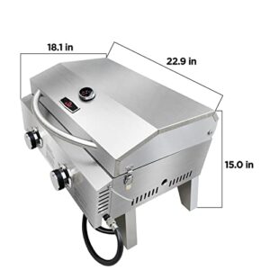 Portable Gas Grill with Two 10,000 BTU Burners & Carry Case | Small BBQ Grill | Electric Ignition | Carry Bag Included | Foldable Legs | Built-In Thermometer | Connector Hose with Regulator Included