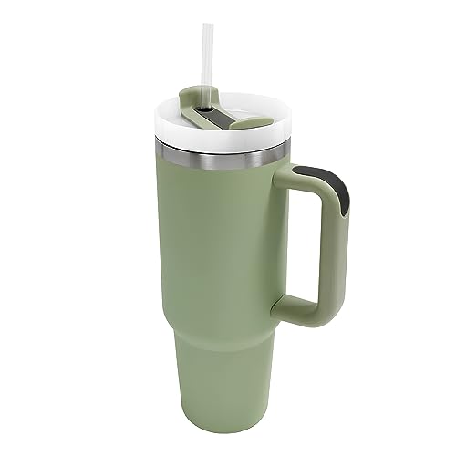 40oz Quencher Adventure modern tumbler, Stainless Steel Vacuum Insulated Tumbler, Travel Tumbler With Lid and Straw comes with silicone bumper free (bay leaf)