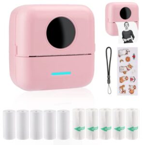 huijukeji mini sticker printer bluetooth smart pocket inkless thermal printer with 10 rolls thermal paper and sticker for ios&android, portable receipt printer for photo journal notes memo - pink