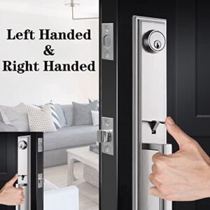 HISAFE Heavy Duty Front Door Handle Set, Satin Nickel Entry Door Lock Set, Right & Left Handed, 2 Keyed Alike Single Cylinder Deadbolt, 16.5'' Long Handleset, X-2011SNAMZ