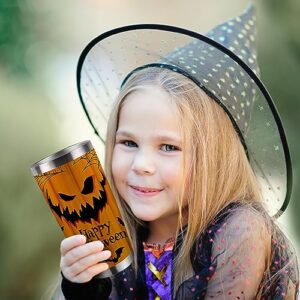 Zzkol Happy Halloween Jack O Lantern Tumbler with Lid and Straw, Pumpkin Bat Spider Web Stainless Steel Travel Coffee Cup, 20oz Funny Fall Autumn Double Wall Vacuum Insulated Mug Halloween Gifts