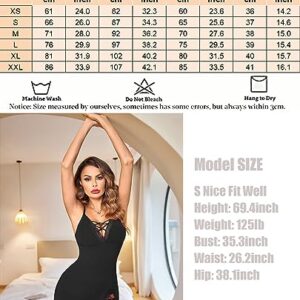 Avidlove Sexy Nightgowns for Women Cotton Nighties V-Neck Full Slip Chemise Sleep Lingerie Dress(Black,XXL)