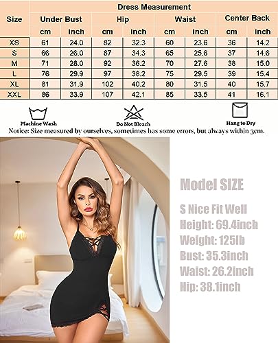 Avidlove Sexy Nightgowns for Women Cotton Nighties V-Neck Full Slip Chemise Sleep Lingerie Dress(Black,XXL)