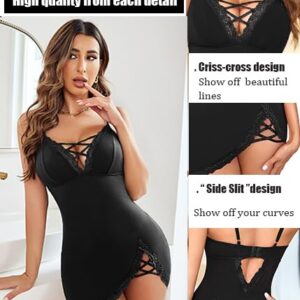 Avidlove Sexy Nightgowns for Women Cotton Nighties V-Neck Full Slip Chemise Sleep Lingerie Dress(Black,XXL)