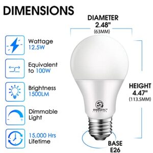 Energetic 6-Pack Dimmable LED Light Bulbs 100 Watt Equivalent, 1500 Lumens 12.5W, Warm White 3000K, E26 LED Bulb, 15000 Hrs, UL Listed