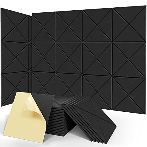 Sonicism 20 Pack X-Lined Acoustic Panels with Self-Adhesive, 12" X 12" X 0.4" Sound Proof Foam Panels, Decorative Soundproof Wall Panels, Sound Absorbing Tile for Home & Offices,Black