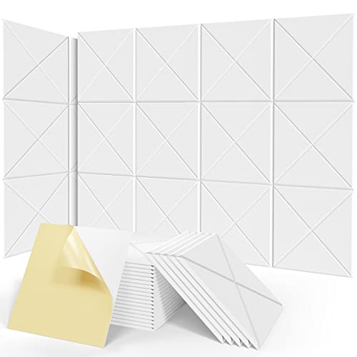 Sonicism 20 Pack X-Lined Acoustic Panels with Self-Adhesive, 12" X 12" X 0.4" Sound Proof Foam Panels, Decorative Soundproof Wall Panels, Sound Absorbing Tile for Home & Offices,White