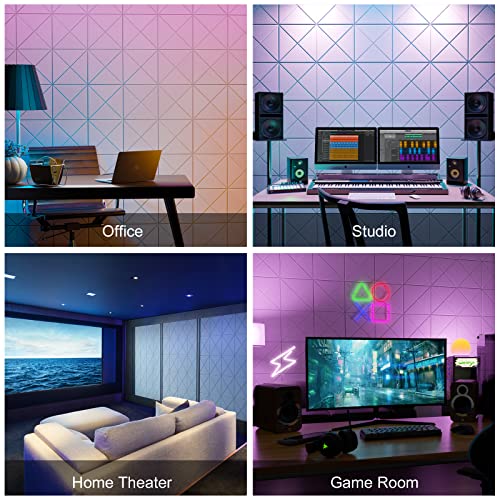 Sonicism 20 Pack X-Lined Acoustic Panels with Self-Adhesive, 12" X 12" X 0.4" Sound Proof Foam Panels, Decorative Soundproof Wall Panels, Sound Absorbing Tile for Home & Offices,White