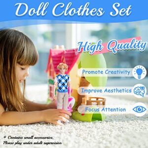 28 Pcs Doll Clothes and Accessories for Ken Doll, 11.5 Inch Doll Outfit Including 1 Casual Set 1 Shirt 1 T-Shirt 2 Vest 5 Cotta 7 Shorts 1 Glasses 5 Coat Hanger 2 Shoes for Girls Birthday Gifts