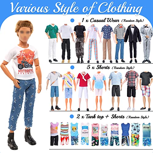 28 Pcs Doll Clothes and Accessories for Ken Doll, 11.5 Inch Doll Outfit Including 1 Casual Set 1 Shirt 1 T-Shirt 2 Vest 5 Cotta 7 Shorts 1 Glasses 5 Coat Hanger 2 Shoes for Girls Birthday Gifts