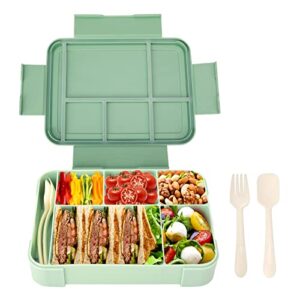 vensp bentobox,kid lunch box, bento box adult lunch box,lunch box container for kids/adults/toddler,1330ml-6 compartments&utensiles, leak proof,microwave/dishwasher/refrigerator safe(green)