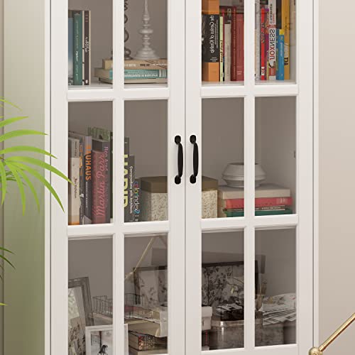 Homsee Tall Bookcase Bookshelf with 5-Tier Shelves & 2 Glass Doors, Wooden Display Storage Cabinet for Home Office, Living Room, White (31.5”W x 15.7”D x 78.7”H)
