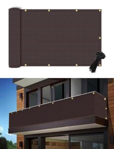 poyee 3'×10' brown balcony privacy screen fence cover uv protection weather resistant waterproof shade cloth for outdoor patio apartment backyard porch deck railing with zip ties