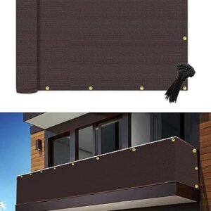 POYEE 3'×10' Brown Balcony Privacy Screen Fence Cover UV Protection Weather Resistant Waterproof Shade Cloth for Outdoor Patio Apartment Backyard Porch Deck Railing with Zip Ties