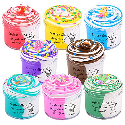 Butter Slime 8-Pack Case of Colors, Scented, Soft, Non-Sticky, Slime Kit Party Favors for Girls and Boys, Putty Slime Toys for Kids, Birthday, Classroom, Carnival Prizes, Basket Goodie Bag Stuffers