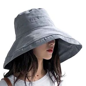 Women Sun Hat Wide Brim UV Protection Soild Bucket Hat Travel Outdoor Beach Hat Grey