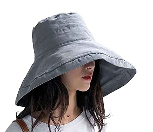 Women Sun Hat Wide Brim UV Protection Soild Bucket Hat Travel Outdoor Beach Hat Grey