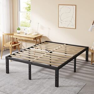 Cleaniago Full Size Bed Frame, Extra Sturdy and 3" Wide Wooden Slats with Better Support for Mattress, No Sag, No Slip, No Box Spring Needed, Noise Free, Anti-Slip, Easy Assembly, Black