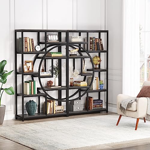 Tribesigns Bookshelf Industrial 5 Tier Etagere Bookcase, Freestanding Tall Bookshelves Display Shelf Storage Organizer with 9-Open Storage Shelf for Living Room, Bedroom (Rustic Gray and Black)