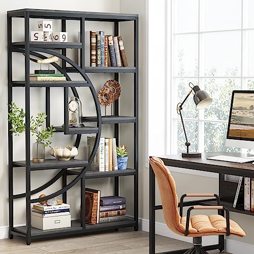 Tribesigns Bookshelf Industrial 5 Tier Etagere Bookcase, Freestanding Tall Bookshelves Display Shelf Storage Organizer with 9-Open Storage Shelf for Living Room, Bedroom (Rustic Gray and Black)