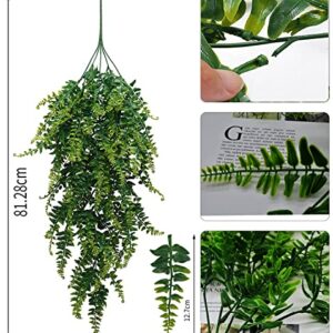 Faux hanging plant,Fake Plants Fake Fern Wall Artificial, Ivy Faux Greenery Plants for Patio Porch Indoor Outdoor UV Resistant Plastic Plants Decor (4 pcs Faux Ferns)