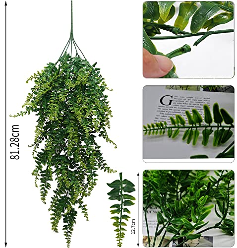 Faux hanging plant,Fake Plants Fake Fern Wall Artificial, Ivy Faux Greenery Plants for Patio Porch Indoor Outdoor UV Resistant Plastic Plants Decor (4 pcs Faux Ferns)