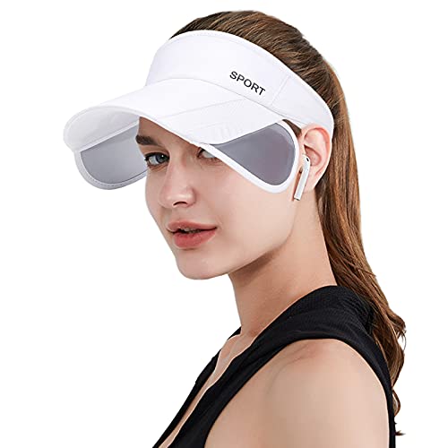 Peicees Wide Brim Visor Hat for Women Golf Visor Cap Sun Protection Hat for Beach Garden Tennis Running Sunshade Hat White