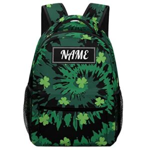 fovanxixi custom tie dye st patrick leaves backpack for kids boys girls, children personalized backpack with name text customized daypack schoolbag for student bookbag