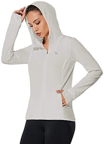 BALEAF Women's Long Sleeve Workout Shirts Lightweight Zip Up Hoodies Jackets SPF UPF 50 UV Sun Protection Quick Dry Oatmeal M