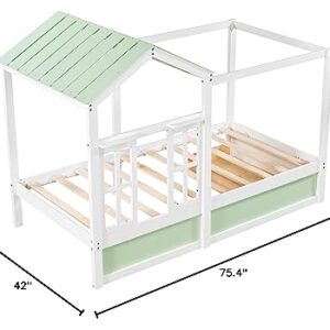 Merax Kid Wood House Bed with Roof, Window and Drawer, Wood Platform Bed for Boys Girls,No Box Spring Needed,Easy Assemble (Twin,Green)