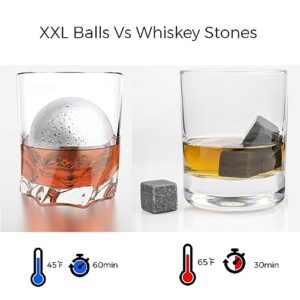 2 Premium XXL 55mm Stainless Steel Whiskey Ice Balls with Freezer Tray and Resealable Pouch -Whiskey Rocks Chilling Stones, Whiskey Stone Ice Cube Balls, Round Chilling Ice Rocks