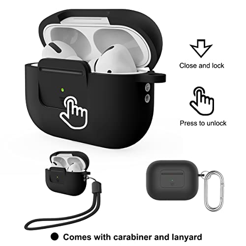 ZUBUHUHU for Airpods Pro 2nd Generation Case Cover with Lock, Shockproof Hard Composite Silicone Protective Case with Keychain Carabiner and Lanyard for Air Pods Pro 2 2022 (Black)
