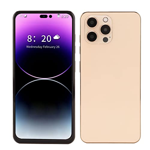 I14proMax Smartphone, Unlocked Cell Phone for Android, 4G Network Dual SIM, 6.7 Inch 2G 16G Storage, 4000mAh Battery, 13MP 5MP Camera, GPS WiFi Bluetooth5.0 (Gold)