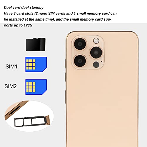 I14proMax Smartphone, Unlocked Cell Phone for Android, 4G Network Dual SIM, 6.7 Inch 2G 16G Storage, 4000mAh Battery, 13MP 5MP Camera, GPS WiFi Bluetooth5.0 (Gold)