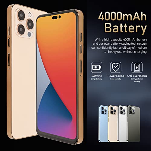 I14proMax Smartphone, Unlocked Cell Phone for Android, 4G Network Dual SIM, 6.7 Inch 2G 16G Storage, 4000mAh Battery, 13MP 5MP Camera, GPS WiFi Bluetooth5.0 (Gold)