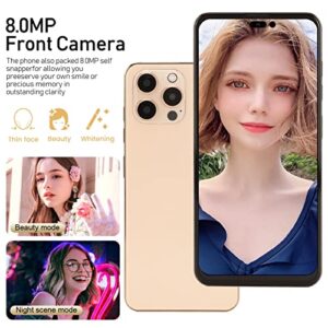 I14proMax Smartphone, Unlocked Cell Phone for Android, 4G Network Dual SIM, 6.7 Inch 2G 16G Storage, 4000mAh Battery, 13MP 5MP Camera, GPS WiFi Bluetooth5.0 (Gold)