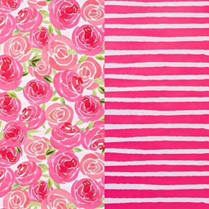 RUSPEPA Reversible Wrapping Paper Roll - Watercolor Style Pink Rose and Stripe Pattern Great for Mother's Day, Birthday, Party, Wedding and More - 17 Inches X 32.8 Feet