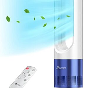 ZICOOLER Tower Fans for Home, 22 Inch 80°Oscillating Bladeless Fan with Remote, LED Display, 9H Timer, Blue Floor Standing Quiet Fan with 8 Speeds Powerful for Indoor Home Bedroom Office Room