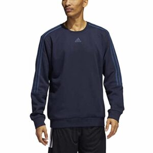 adidas men's long sleeve 3 stripe fleece crew sweatshirt pullover (as1, alpha, l, regular, regular, legend ink navy)