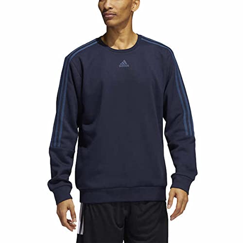 adidas Men's Long Sleeve 3 Stripe Fleece Crew Sweatshirt Pullover (as1, alpha, l, regular, regular, Legend Ink Navy)