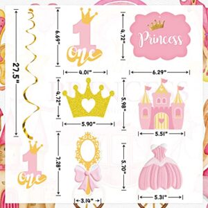 K KUMEED Princess Party Decorations,Pink Gold Princess Hanging Swirls,1st Birthday Princess Decorations for Girls,Cute Bow Crown Foil Ceiling Decorations for First Princess Party Supplies