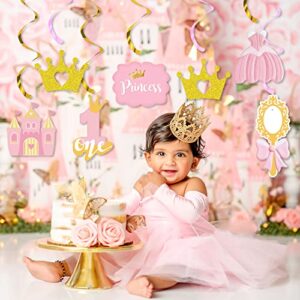 K KUMEED Princess Party Decorations,Pink Gold Princess Hanging Swirls,1st Birthday Princess Decorations for Girls,Cute Bow Crown Foil Ceiling Decorations for First Princess Party Supplies