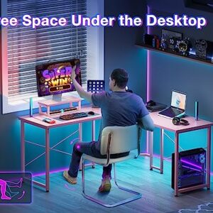 ODK L Shaped Gaming Desk, 51 Inch Computer Desk with Monitor Stand, PC Gaming Desk, Corner Desk Table for Home Office Sturdy Writing Workstation, Carbon Fiber Surface, Pink…