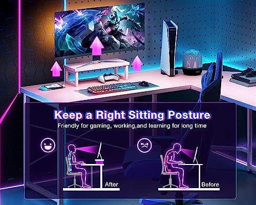 ODK L Shaped Gaming Desk, 51 Inch Computer Desk with Monitor Stand, PC Gaming Desk, Corner Desk Table for Home Office Sturdy Writing Workstation, Carbon Fiber Surface, Pink…